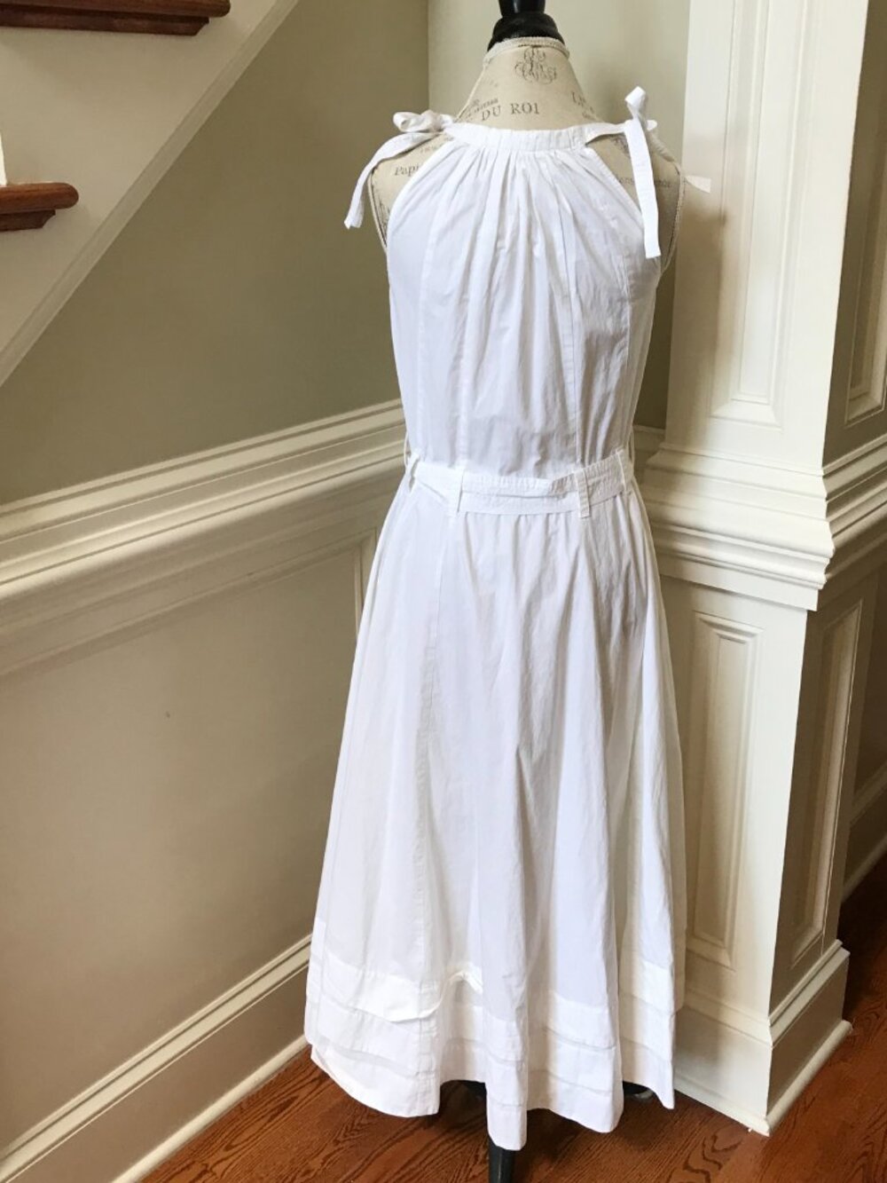 Julia Amory Cryder Midi Dress Womens Small White Sleeveless Cotton Poplin Tie - Picture 10 of 11